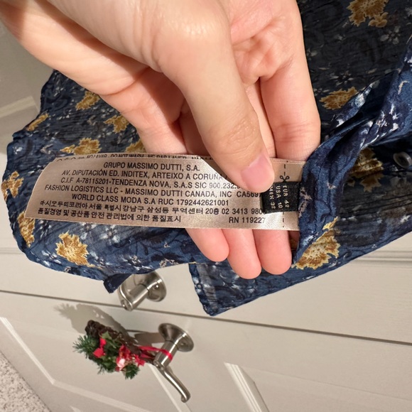 Massimo Dutti Blue Gauzy Floral Blouse Button Up - Picture 5 of 6